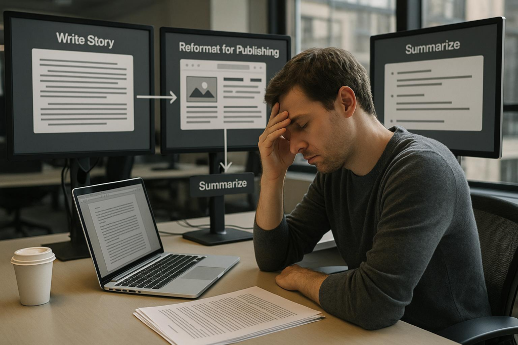 Overwhelmed Writer Facing Multi-Step Content Workflow